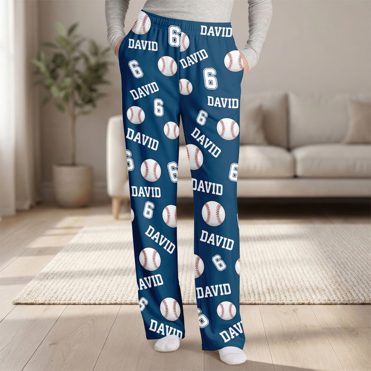 Sport Balls - Personalized Pajama Pants, Pyjama Pants with Name, Birthday Gift for Woman Man Kid Sports Enthusiast