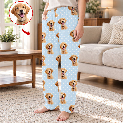 Custom Pet Face Minimalist Polka Dot - Personalized Pajama Pants, Custom Gift for Pet Lovers, Dog Mom/Dog Dad Gift