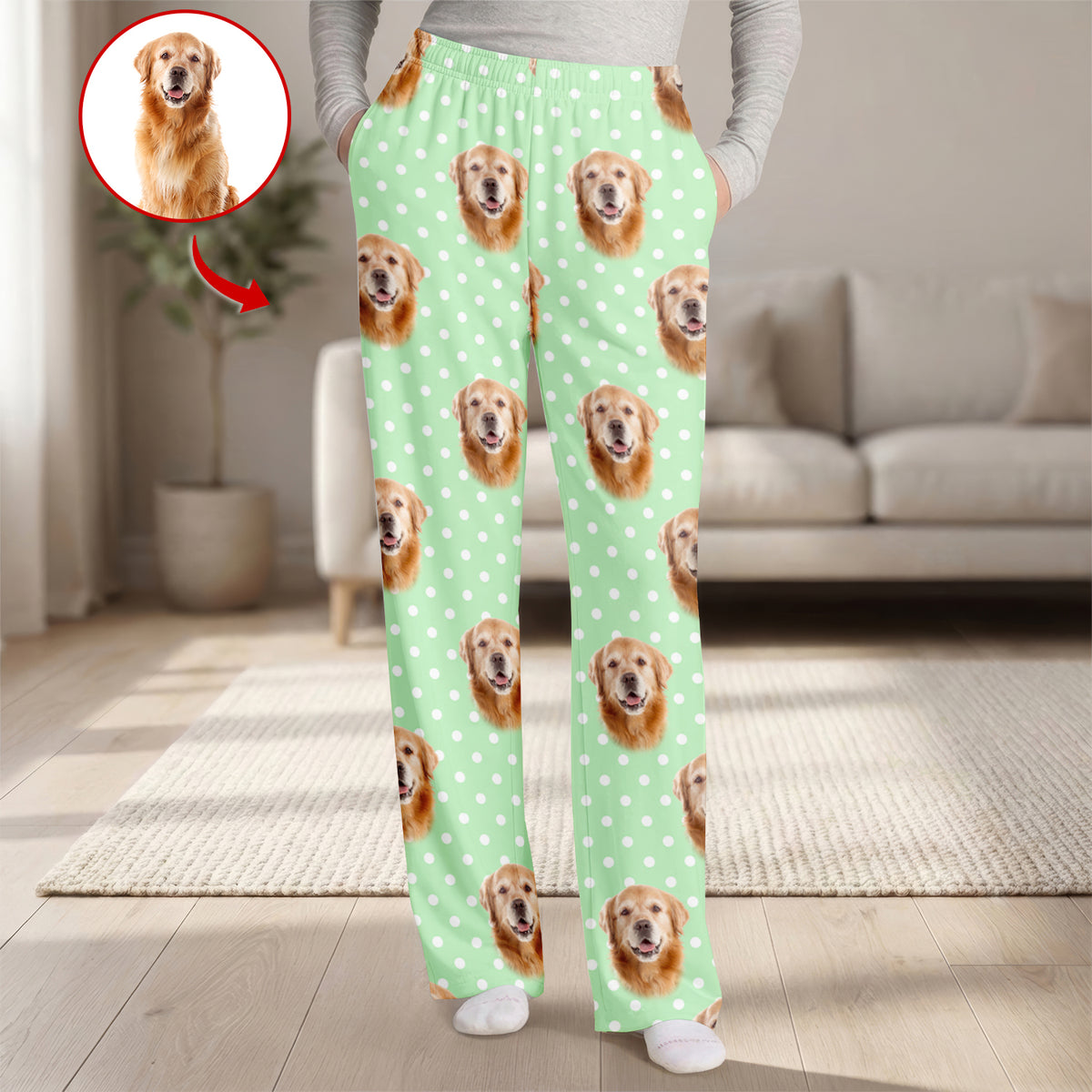 Custom Pet Face Minimalist Polka Dot - Personalized Pajama Pants, Custom Gift for Pet Lovers, Dog Mom/Dog Dad Gift