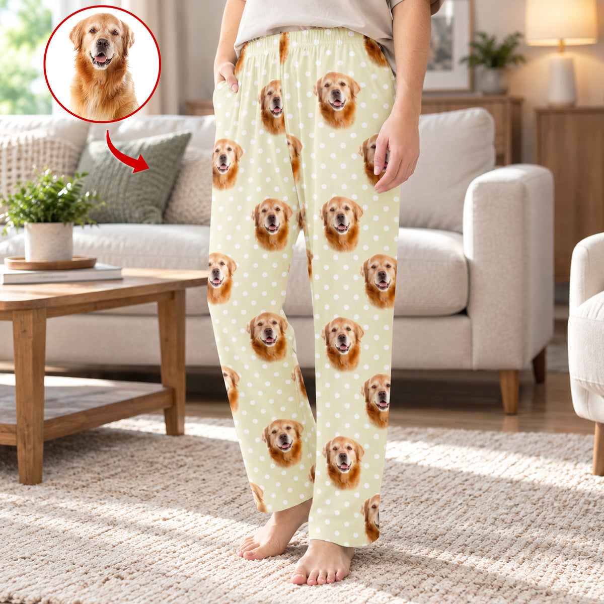 Custom Pet Face Minimalist Polka Dot - Personalized Pajama Pants, Custom Gift for Pet Lovers, Dog Mom/Dog Dad Gift