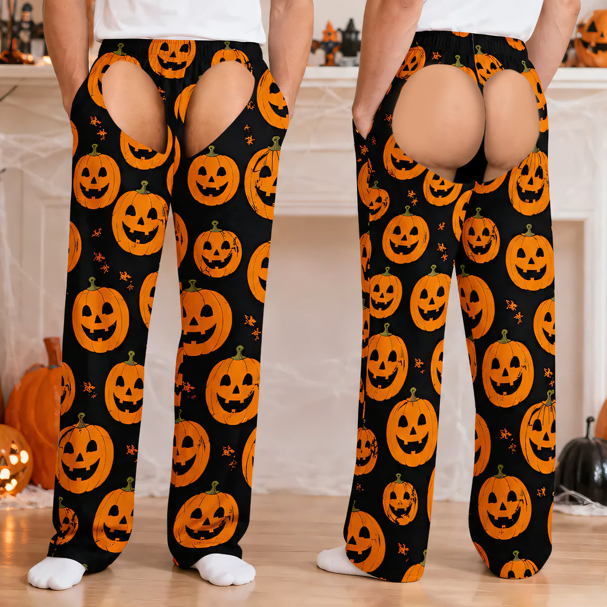 Funny Halloween With Family - Personalized Pajama Pants, Fake Underwear Illusion Plaid Bottoms