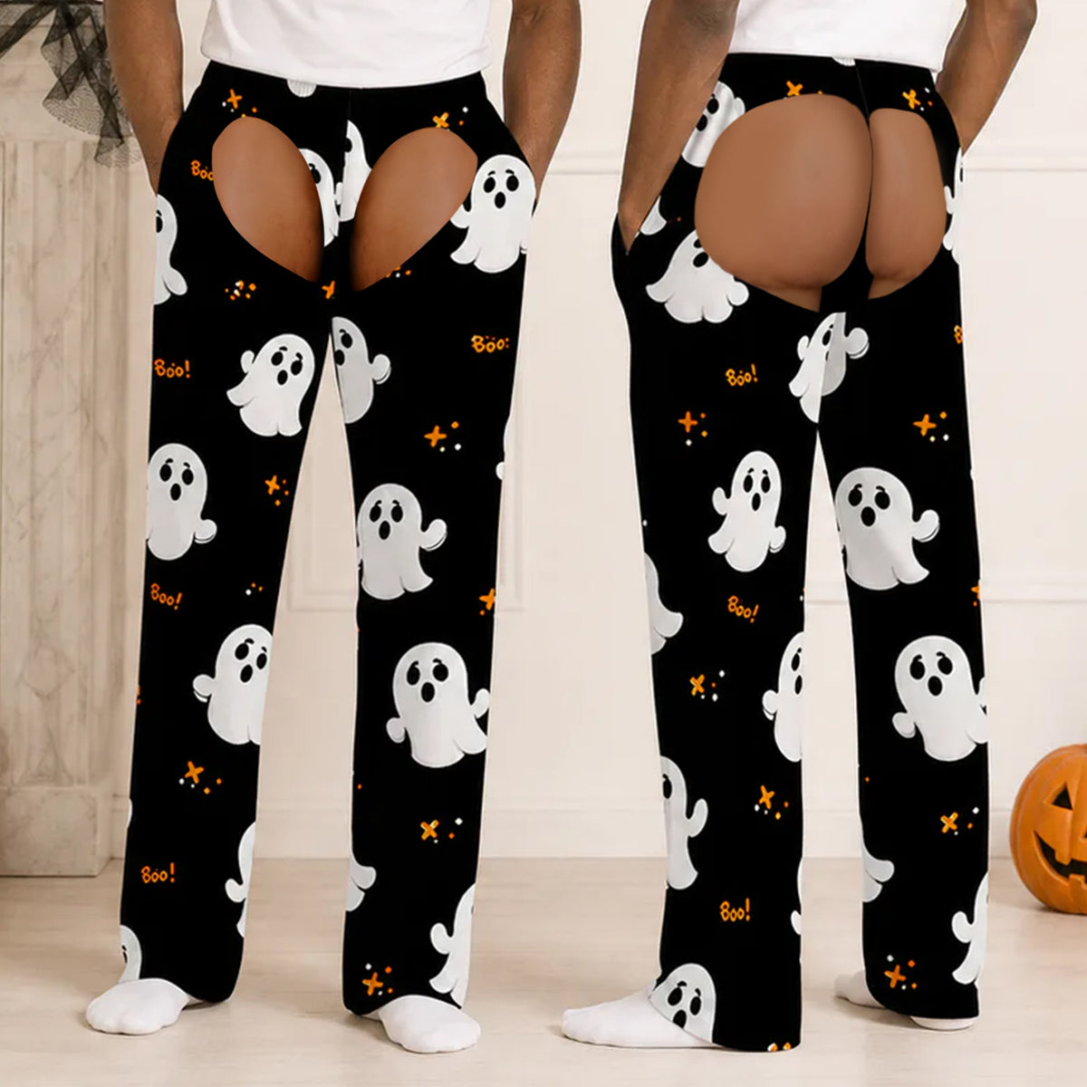 Funny Halloween With Family - Personalized Pajama Pants, Fake Underwear Illusion Plaid Bottoms