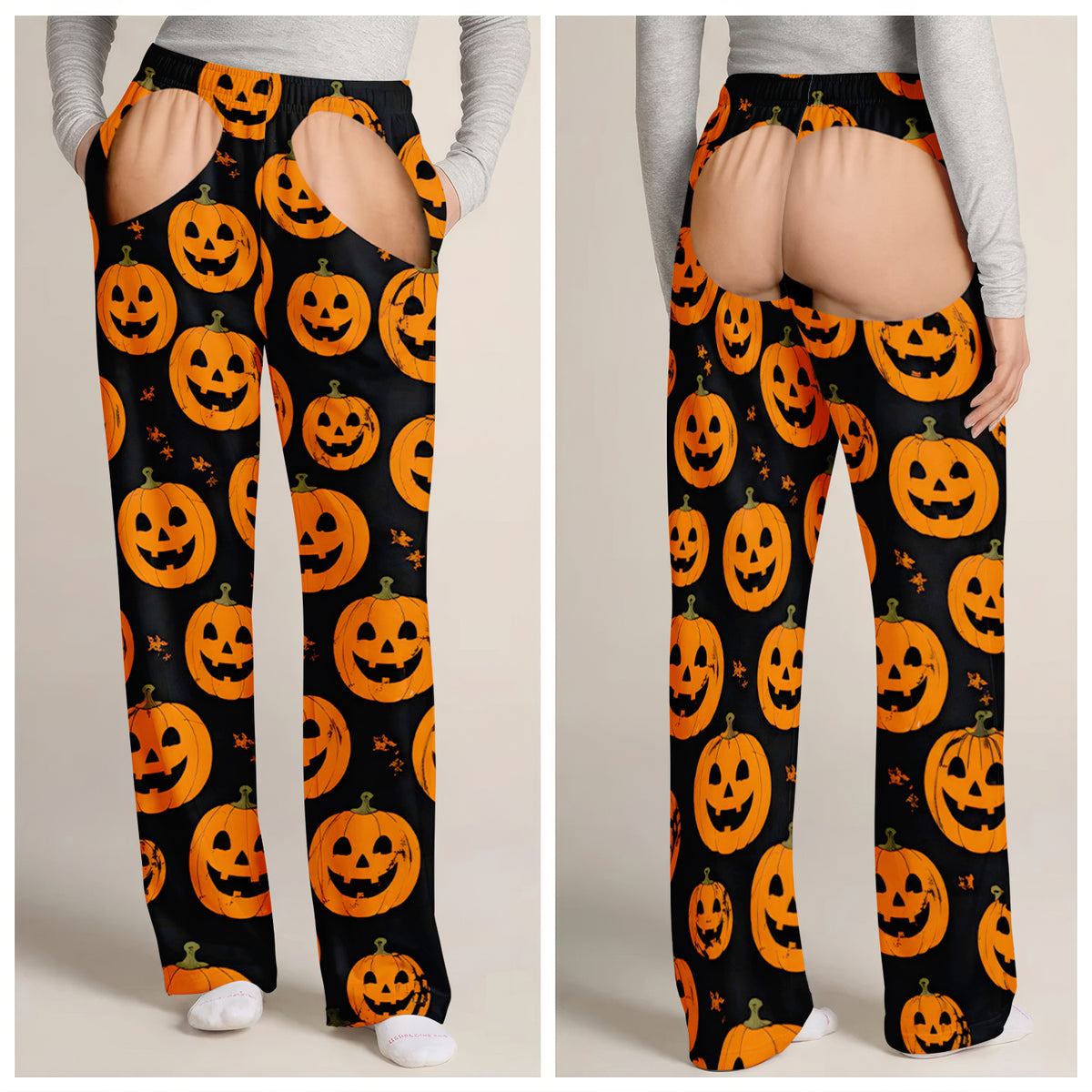 Funny Halloween With Family - Personalized Pajama Pants, Fake Underwear Illusion Plaid Bottoms