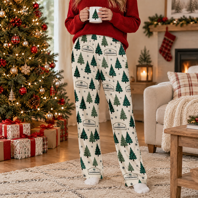 Family Christmas Tree - Personalized Pajama Pants, Custom Evergreen Tree Pants for Men Women, Matching Holiday Pants with Family Name