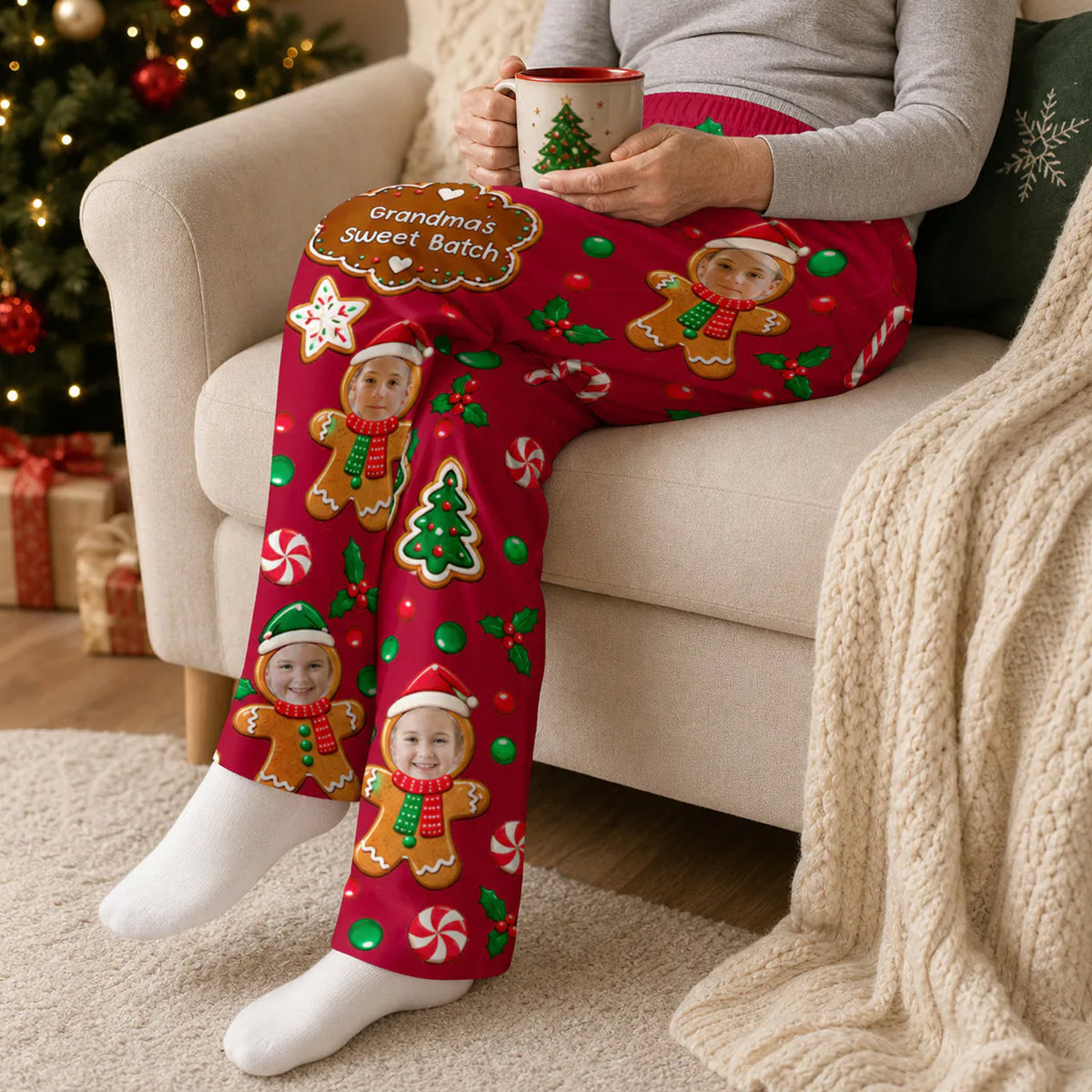 Grandma's Sweet Bath - Personalized Pajama Pants, Custom Photo Christmas Gift For Grandma, Mom