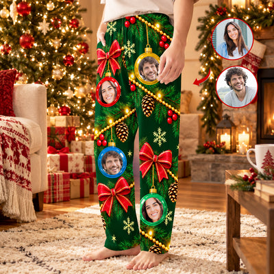 Merry Christmas- Personalized Pajamas Pants, Custom Face Ornament and Garland Christmas Pajama Pants