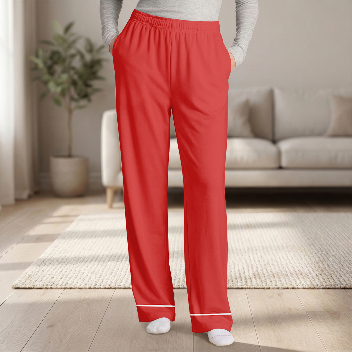 Christmas Gag - Personalized Pajama Pants for Men, Red Satin Holiday Sleepwear, Funny Santa Party Pants