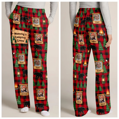 Grandma's Camping Crew - Personalized Pajama Pants, Buffalo Plaid Camping, Custom Photo Christmas Gift For Grandma, Family