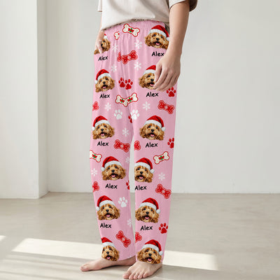 Custom Pet Bone and Paw Print Christmas - Personalized Pajama Pants, Gift for Pet Lovers