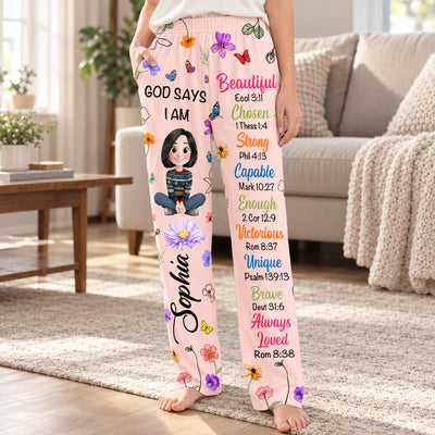 God Say I Am Loved - Personalized Pijama Pants, Custom Name Faith Affirmation Pajama Pants, Gift For Her