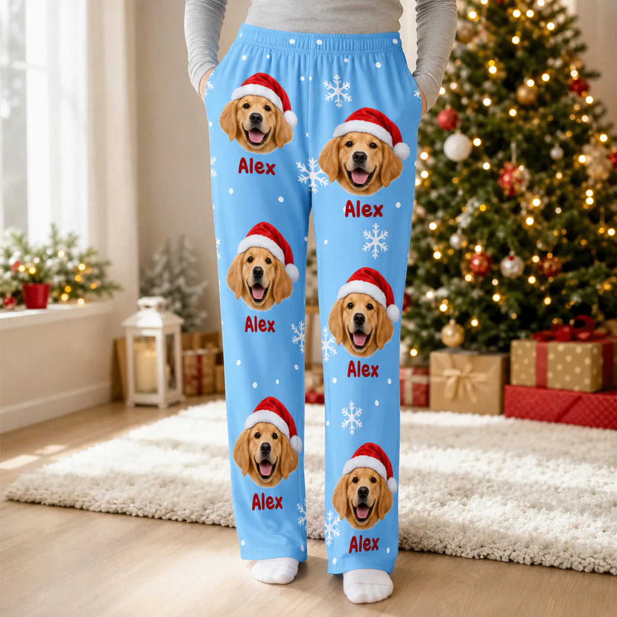 Giant Custom Pet Face Snowflake Christmas - Personalized Pajama Pants, Gift for Pet Lovers