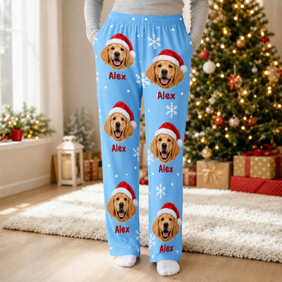 Giant Custom Pet Face Snowflake Christmas - Personalized Pajama Pants, Gift for Pet Lovers
