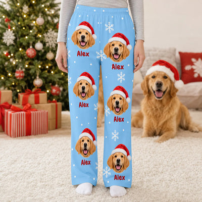 Giant Custom Pet Face Snowflake Christmas - Personalized Pajama Pants, Gift for Pet Lovers