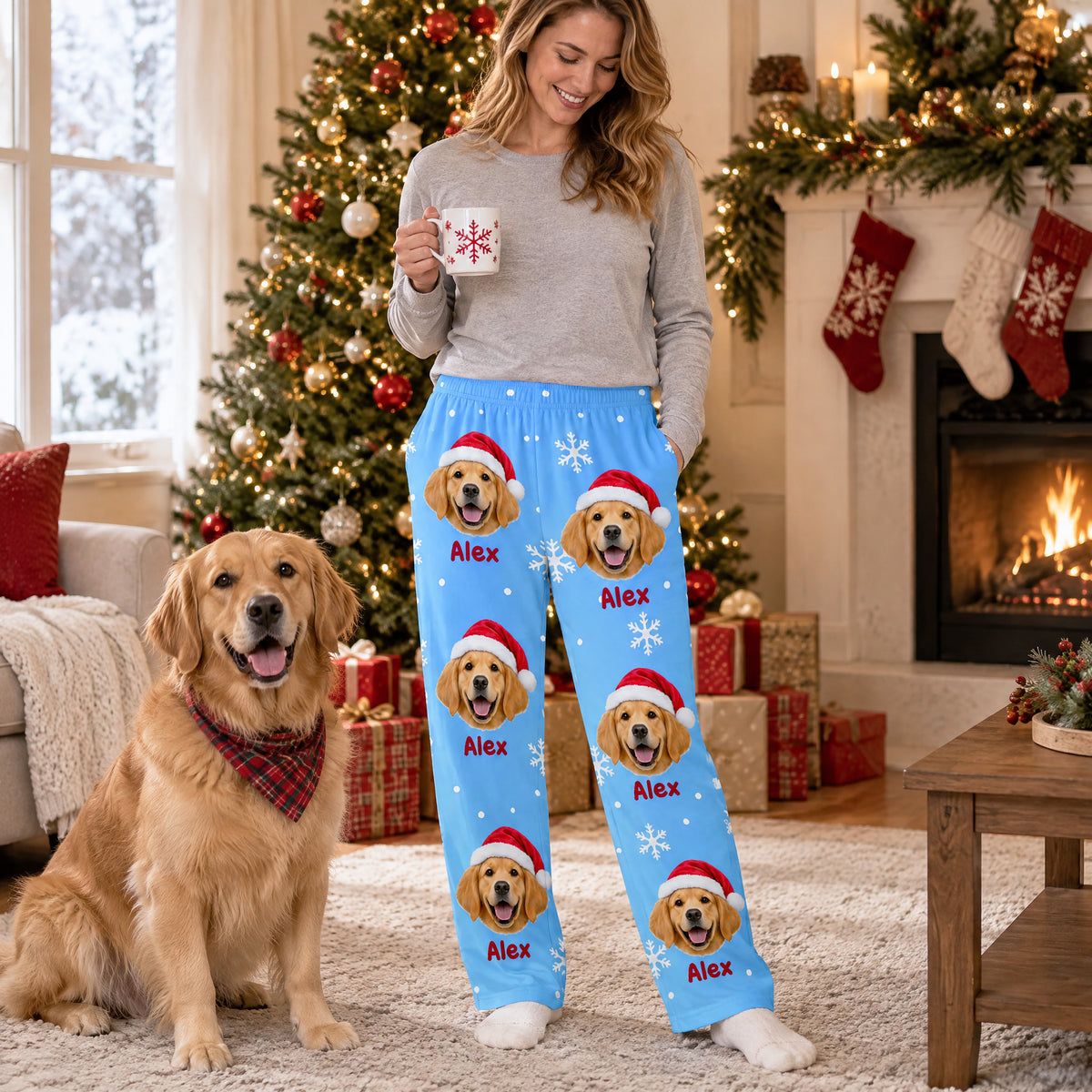Giant Custom Pet Face Snowflake Christmas - Personalized Pajama Pants, Gift for Pet Lovers