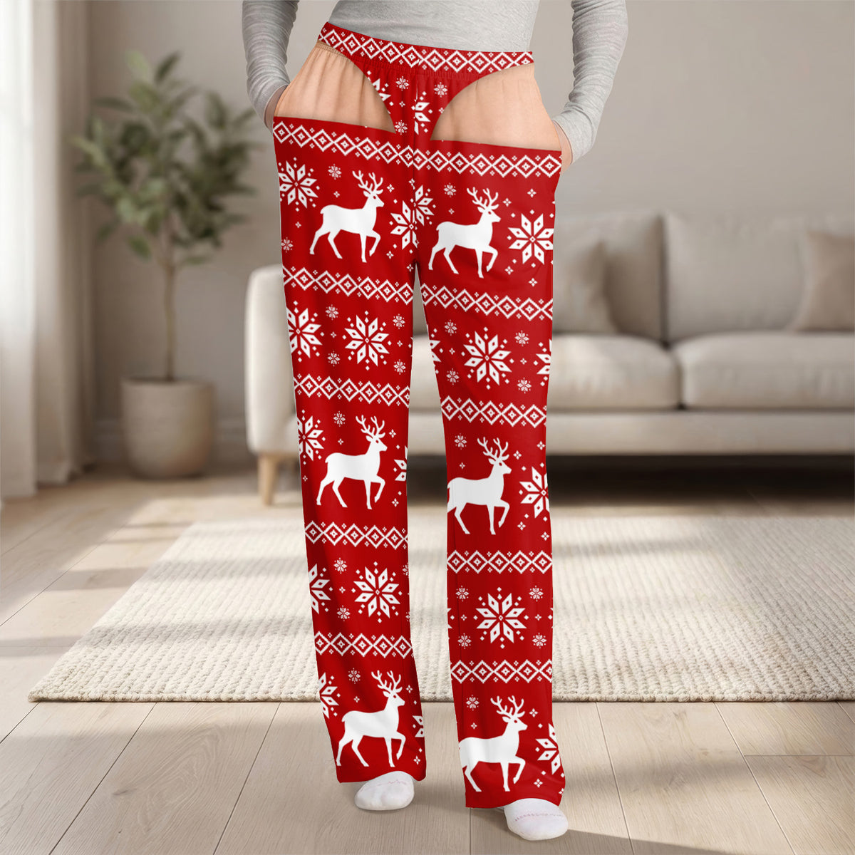 Funny Men's Christmas -  Personalized Pajama Pants, Fake Underwear Illusion Plaid Bottoms, Christmas Gag Gift for Men, Ugly Christmas for Him