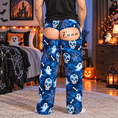 This Butt Belong To - Personalized Pajama Pants, Funny Gift For Men, Custom Name Halloween Fake Butt Lounge Pants, Spooky Gag Gift Husband