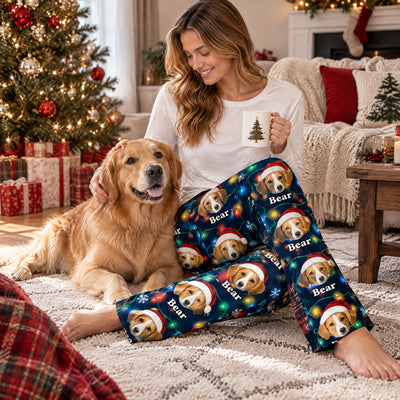 Custom Pet Tangled in Christmas Lights - Personalized Pajama Pants, Gift for Pet Lovers
