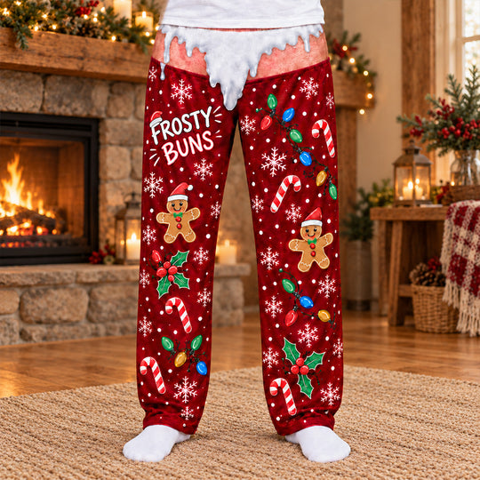 Frosty Buns- Personalized Pajama Pants, Funny Christmas Pajama Pants,  Men’s Holiday Pajama, Novelty Winter Lounge Sleepwear