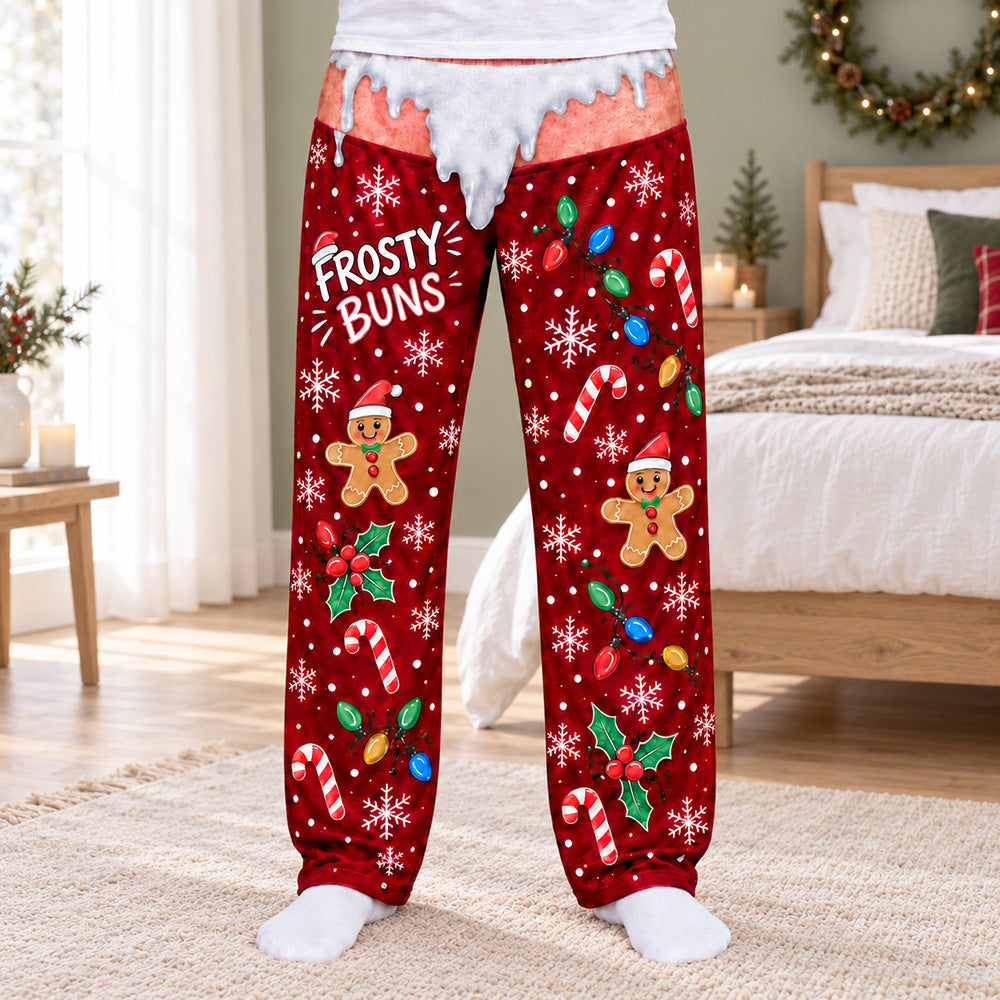 Frosty Buns- Personalized Pajama Pants, Funny Christmas Pajama Pants,  Men’s Holiday Pajama, Novelty Winter Lounge Sleepwear