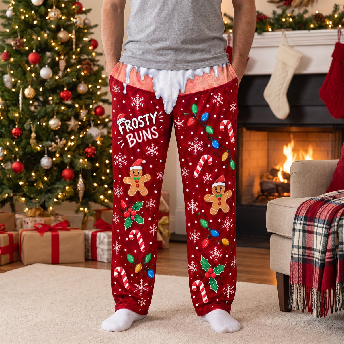 Frosty Buns- Personalized Pajama Pants, Funny Christmas Pajama Pants,  Men’s Holiday Pajama, Novelty Winter Lounge Sleepwear