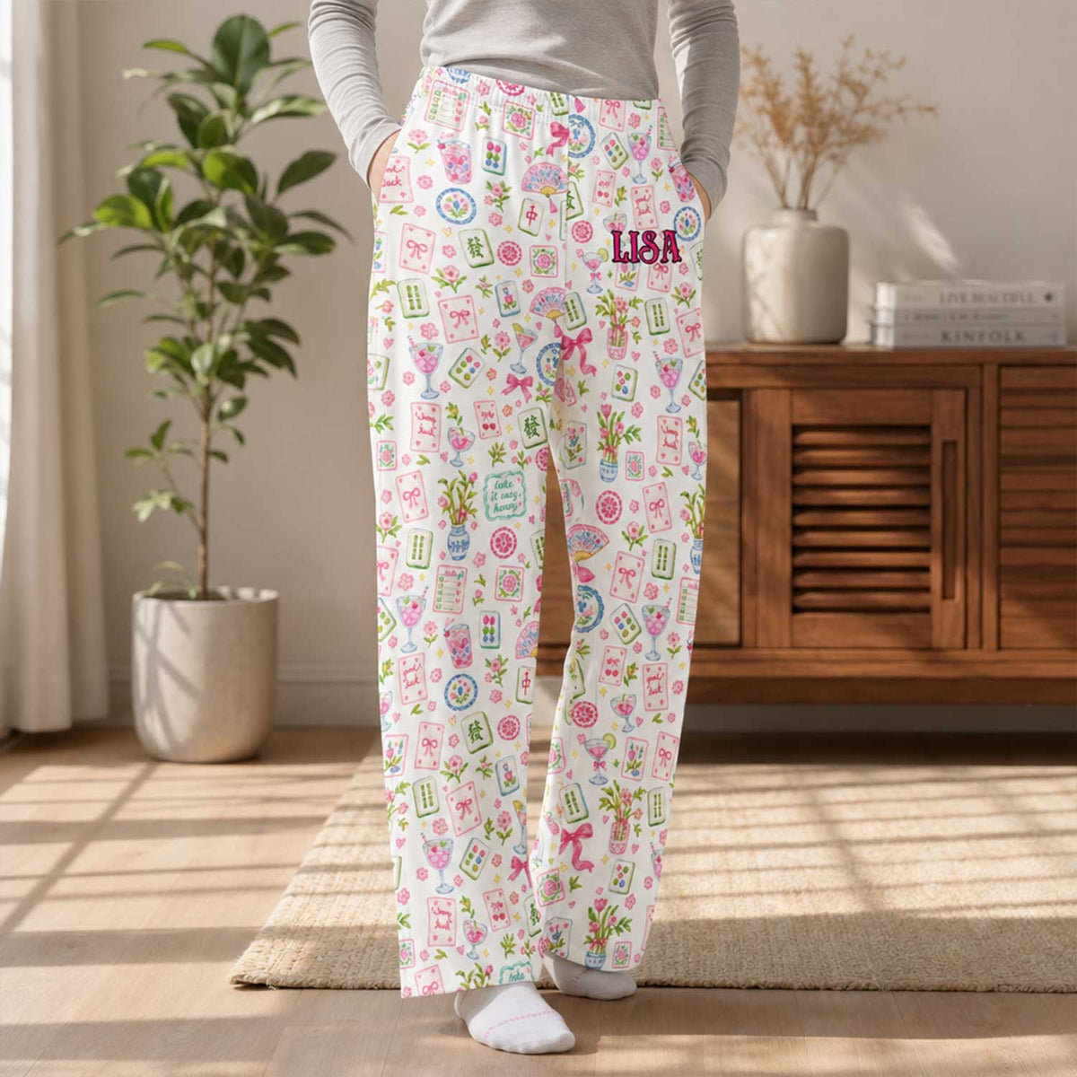 Just A Girl Who Loves Mahjong- Personalized Pajama Pants, Custom Monogram Sleep Pants, Mahjong Lover Gift