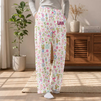 Just A Girl Who Loves Mahjong- Personalized Pajama Pants, Custom Monogram Sleep Pants, Mahjong Lover Gift