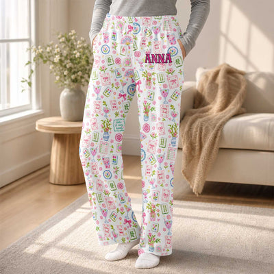 Just A Girl Who Loves Mahjong- Personalized Pajama Pants, Custom Monogram Sleep Pants, Mahjong Lover Gift