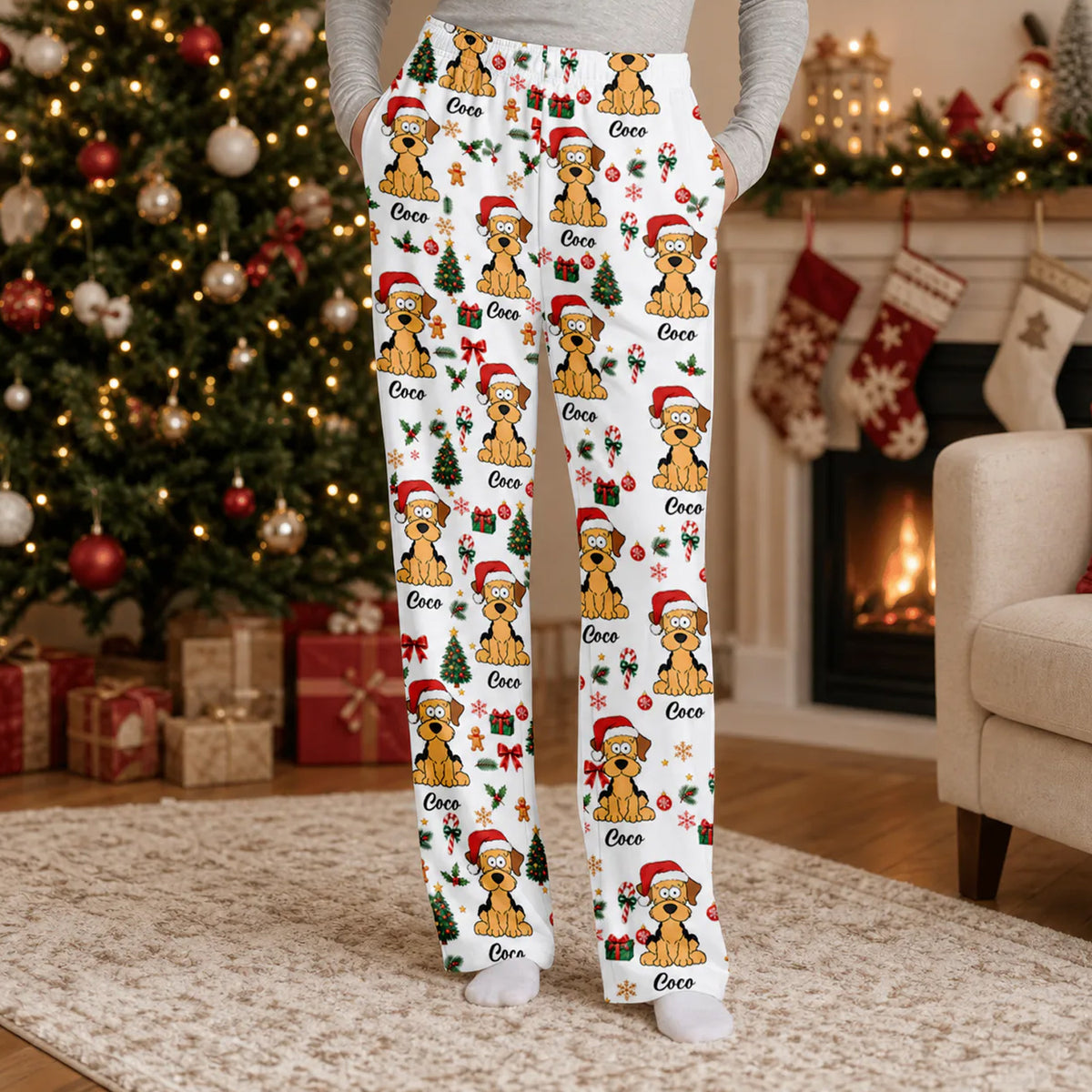 Christmas Dog - Personalized Pajama Pants, Gift For Dog Mom, Dog Dad