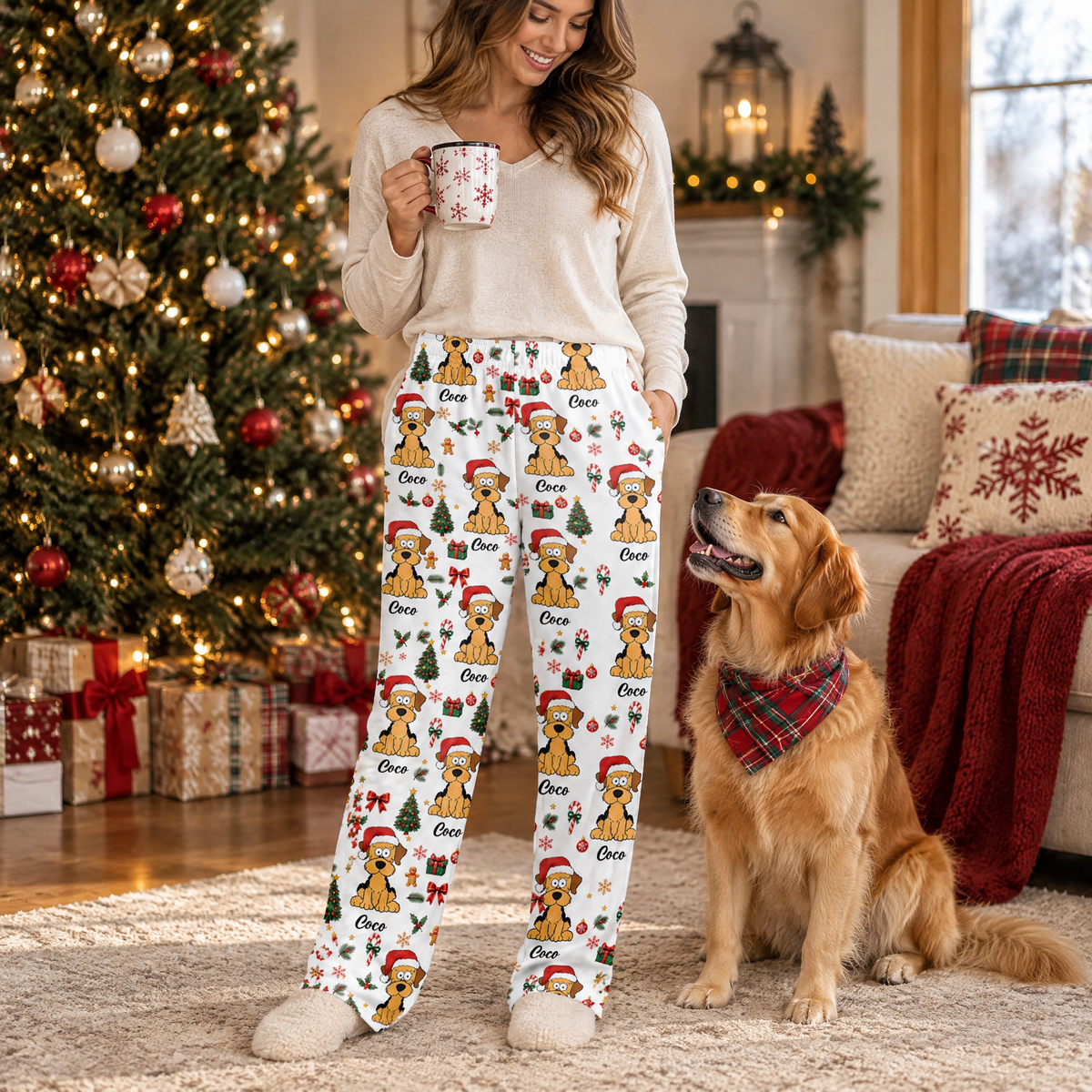 Christmas Dog - Personalized Pajama Pants, Gift For Dog Mom, Dog Dad