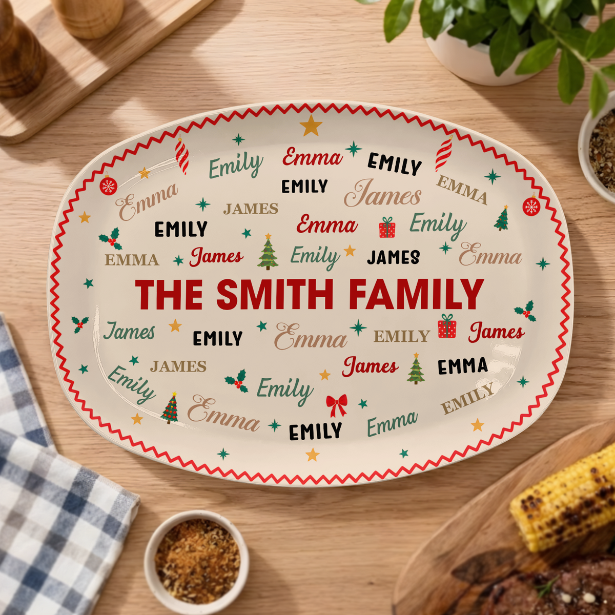 Merry Christmas - Personalized Plate, Christmas Gift, Family Names Platter