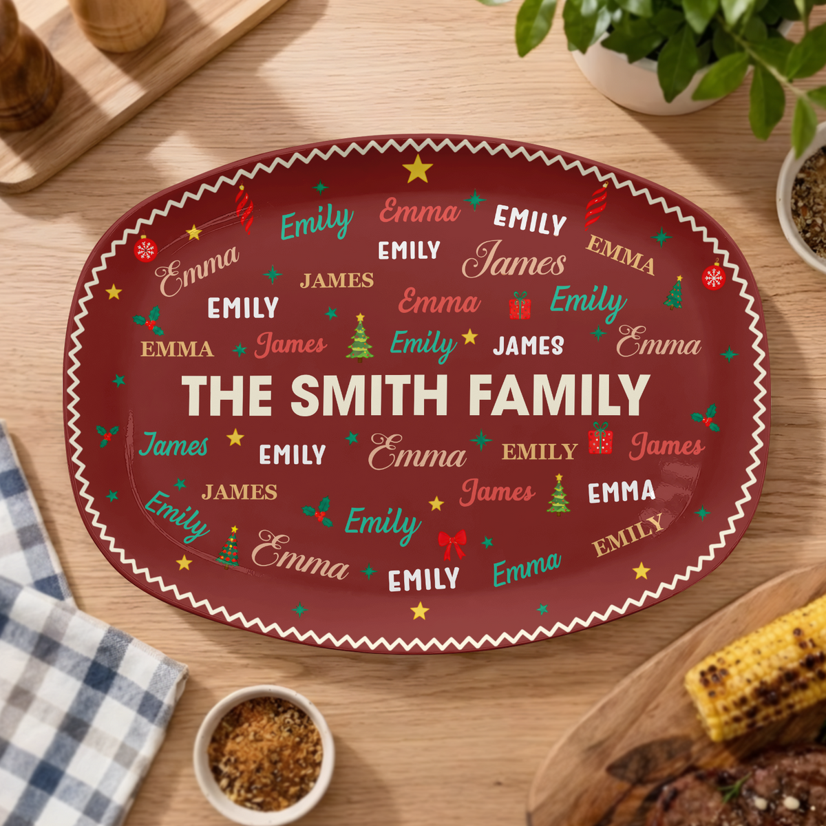 Merry Christmas - Personalized Plate, Christmas Gift, Family Names Platter