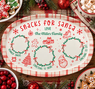 Gingerbread Santa Cookie - Personalized Platter, Custom Family Name Christmas Platter, Holiday Family Keepsake