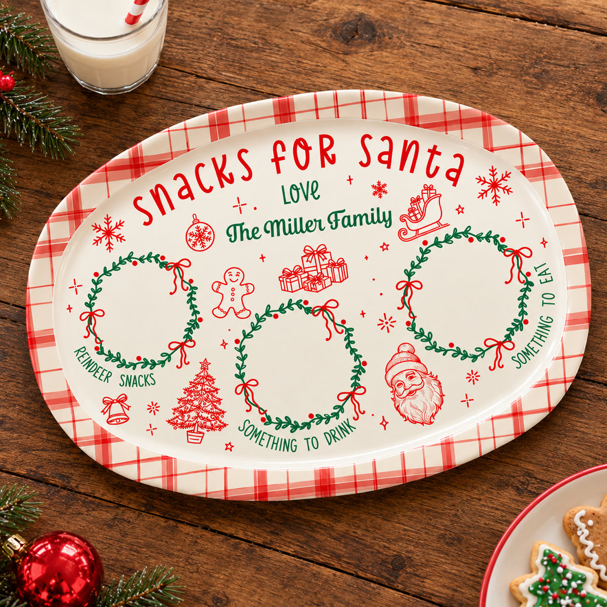 Gingerbread Santa Cookie - Personalized Platter, Custom Family Name Christmas Platter, Holiday Family Keepsake