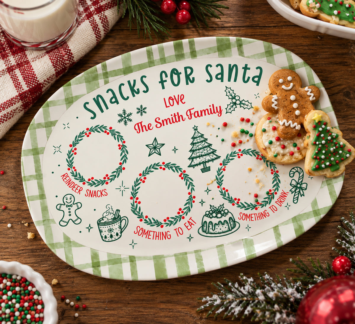Gingerbread Santa Cookie - Personalized Platter, Custom Family Name Christmas Platter, Holiday Family Keepsake