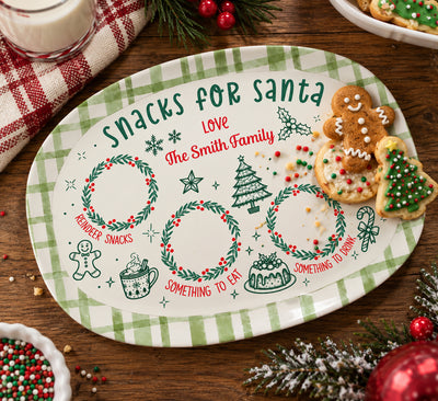 Gingerbread Santa Cookie - Personalized Platter, Custom Family Name Christmas Platter, Holiday Family Keepsake