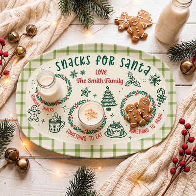 Gingerbread Santa Cookie - Personalized Platter, Custom Family Name Christmas Platter, Holiday Family Keepsake