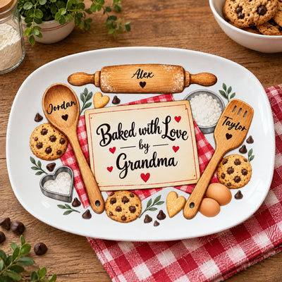 Baked With Love By Grandma- Personalized Platter, Grandma Gift, Nana Cooking Gift