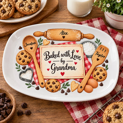 Baked With Love By Grandma- Personalized Platter, Grandma Gift, Nana Cooking Gift