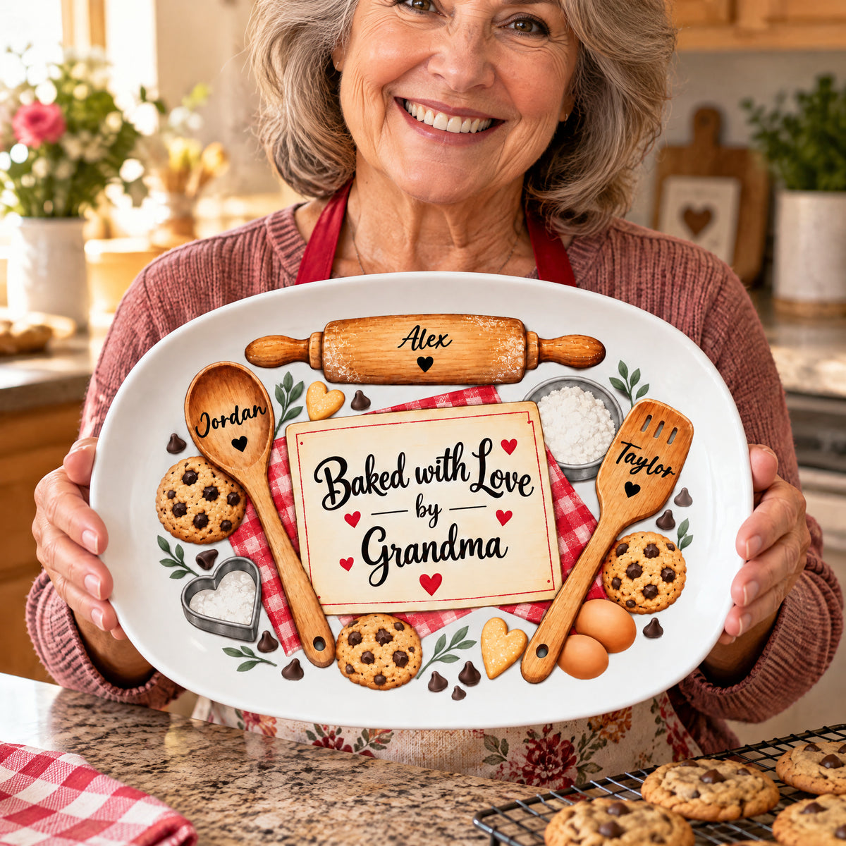 Baked With Love By Grandma- Personalized Platter, Grandma Gift, Nana Cooking Gift