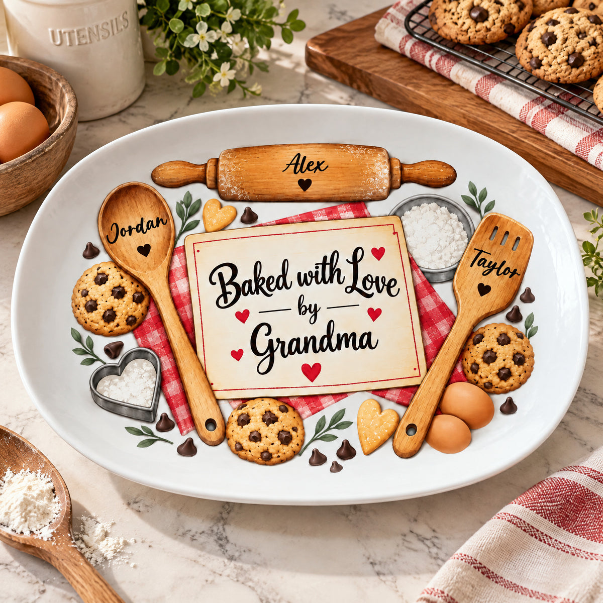 Baked With Love By Grandma- Personalized Platter, Grandma Gift, Nana Cooking Gift