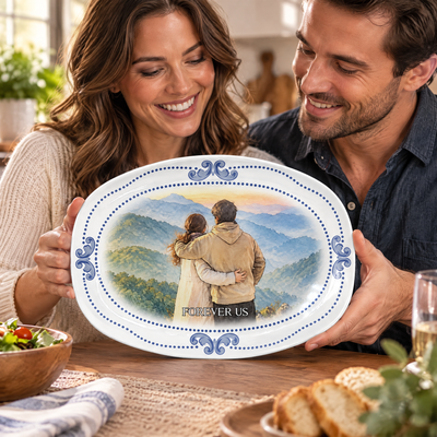Our Happy Home - Personalized Platter, Custom House Portrait Ceramic Plate, Housewarming Gift, New Home Keepsake
