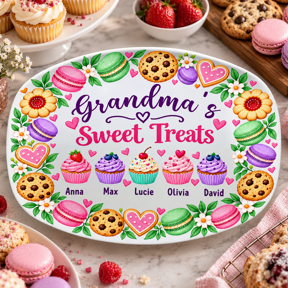 Grandma's Sweet Treats - Personalized Platter, Grandma Gift, Nana Home Decor
