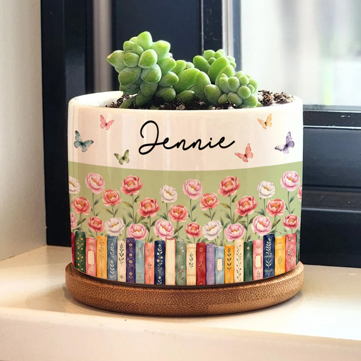 Books And Birth Flowers - Personalized Plant Pot, Book Lover Gift, Gift for Reader