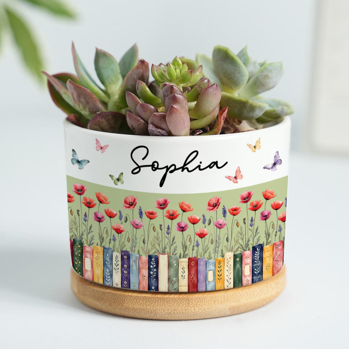 Books And Birth Flowers - Personalized Plant Pot, Book Lover Gift, Gift for Reader