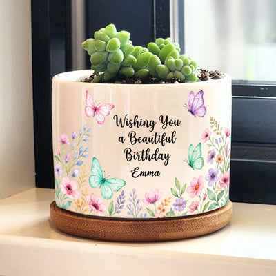 Butterfly Garden Plant Pot for Birthday – Custom Name Gift