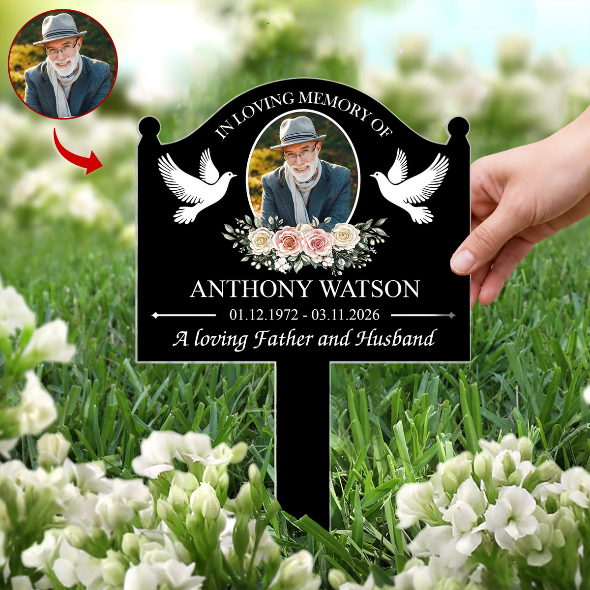 A Love That Never Fades - Personalized Plaque Stake, Custom Photo Tribute With Doves, Creative Sympathy Gift for Family