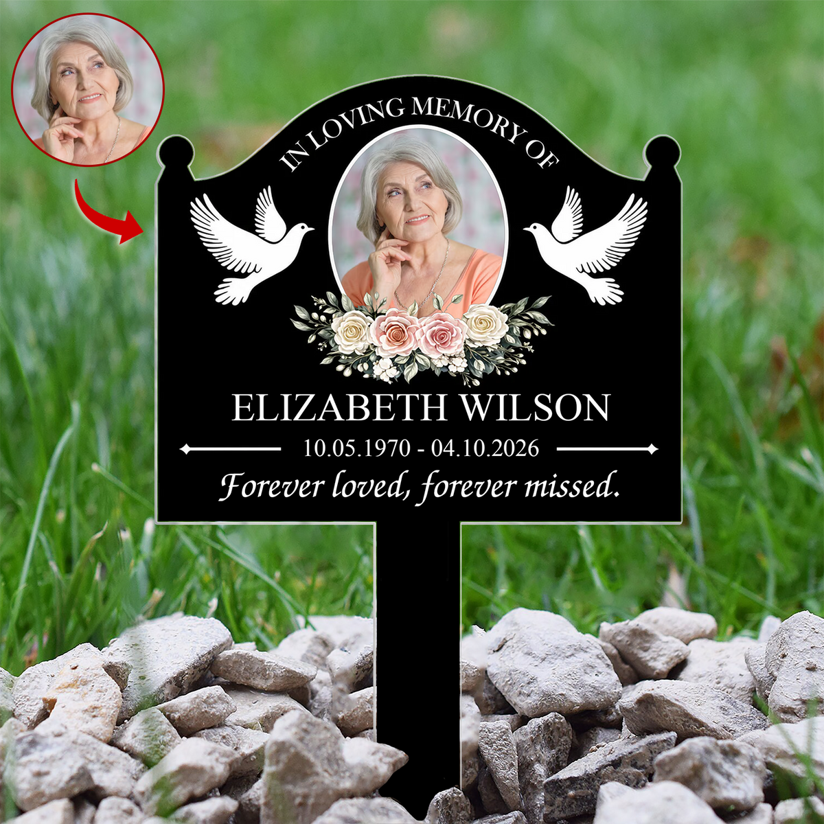 A Love That Never Fades - Personalized Plaque Stake, Custom Photo Tribute With Doves, Creative Sympathy Gift for Family