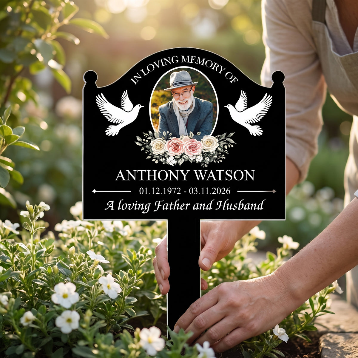 A Love That Never Fades - Personalized Plaque Stake, Custom Photo Tribute With Doves, Creative Sympathy Gift for Family