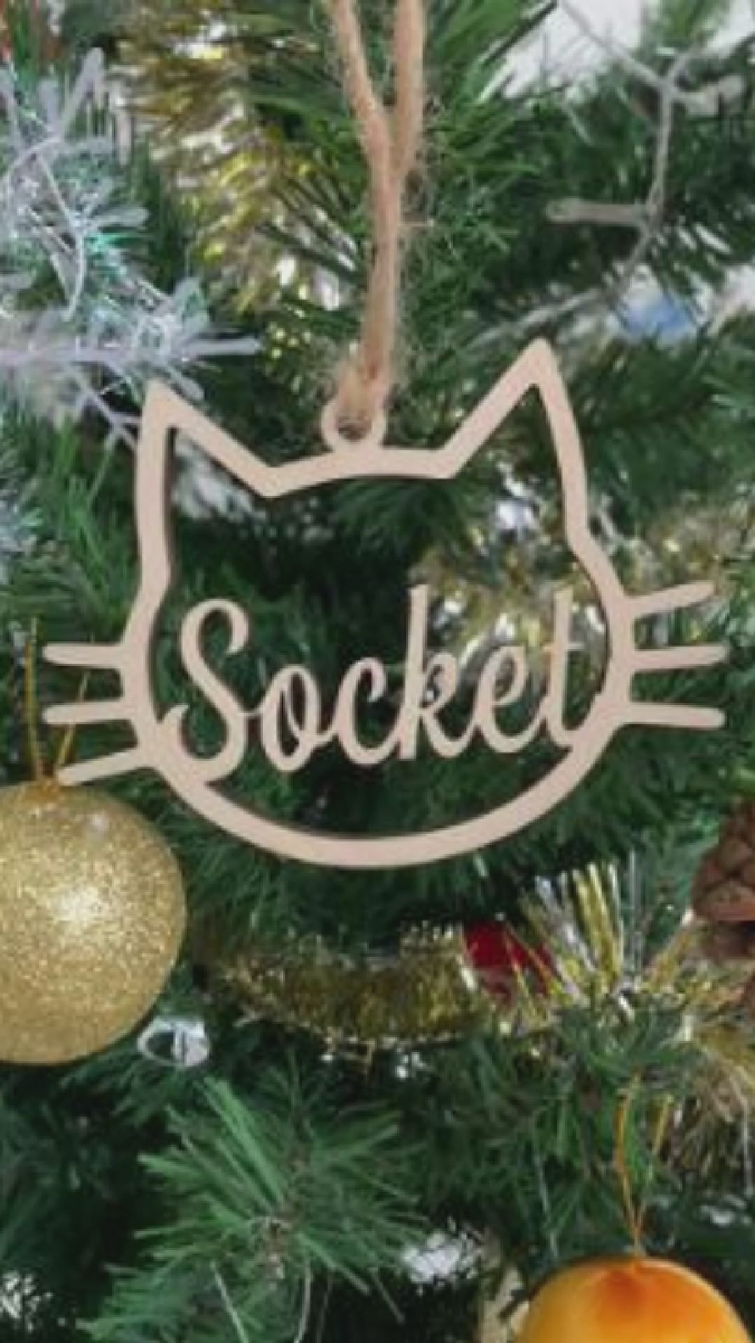 Personalized Cat Face Wood Ornament, Wooden Christmas Ornament