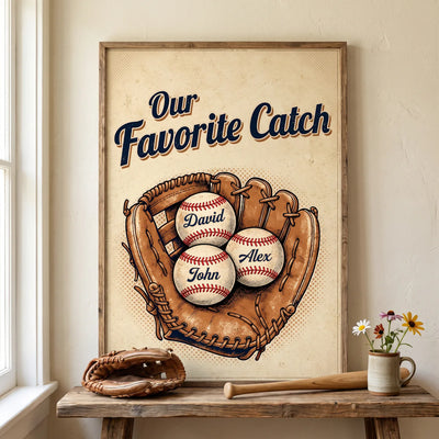 Our Favorite Catch - Personalized Poster, Vintage Sports Art For Mom